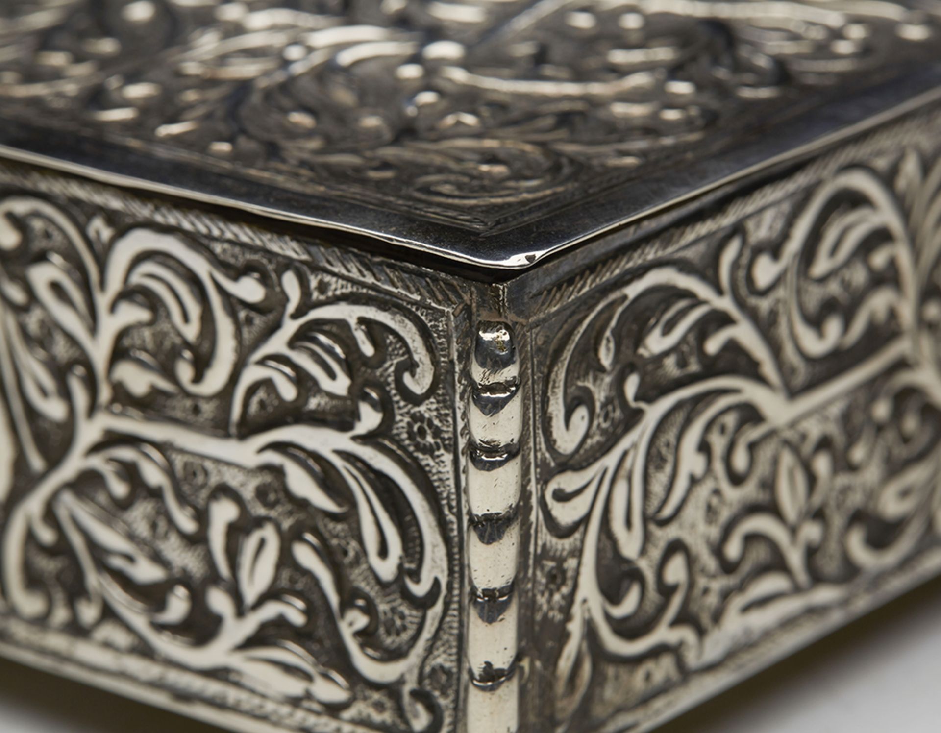 Stylish Persian Silver Wood Lined Floral Cigarette Box C.1895 - Image 5 of 10