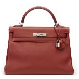 Hermes Rouge H Evergrain Leather Kelly 32cm Retourne