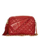 Chanel Red Quilted Lambskin Vintage Camera Bag