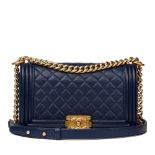 Chanel Navy Quilted Lambskin Medium Le Boy