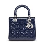 Christian Dior Sapphire Blue Quilted Patent Leather Medium Lady Dior