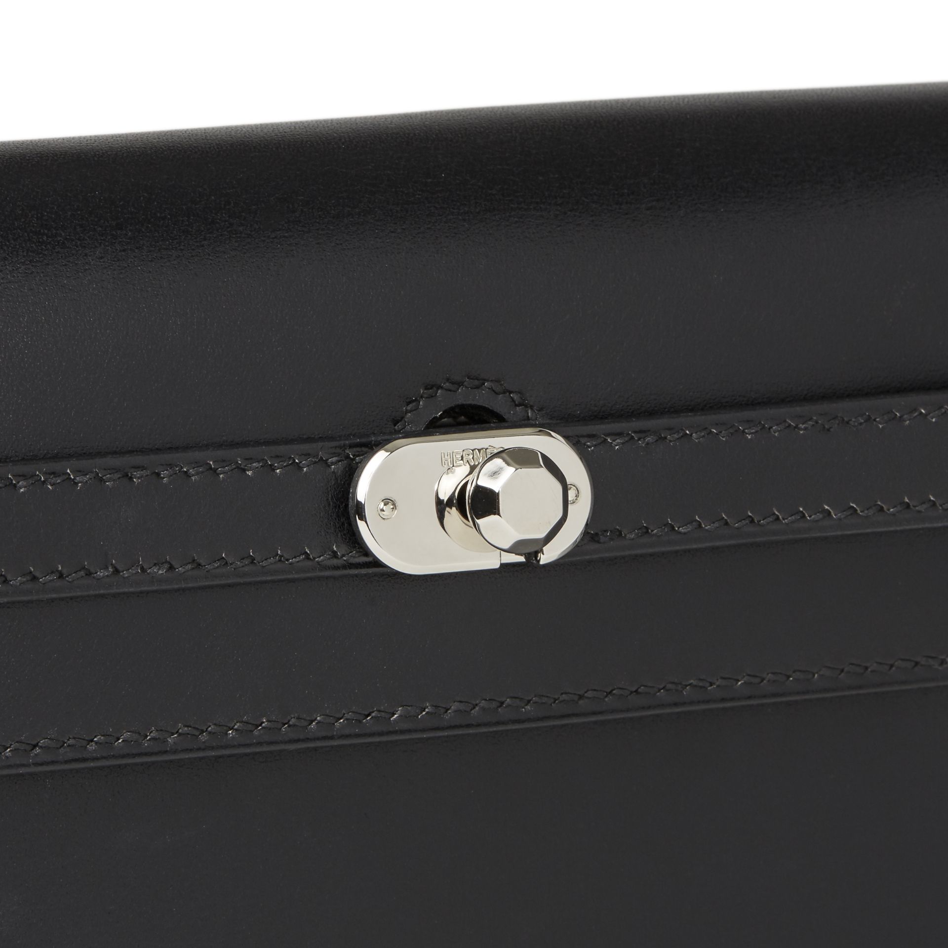 Hermes Black Box Calf Leather Kelly Danse Clutch - Image 12 of 13