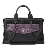 Chanel Black Caviar Leather Timeless Shoulder Tote & Tweed Pouch