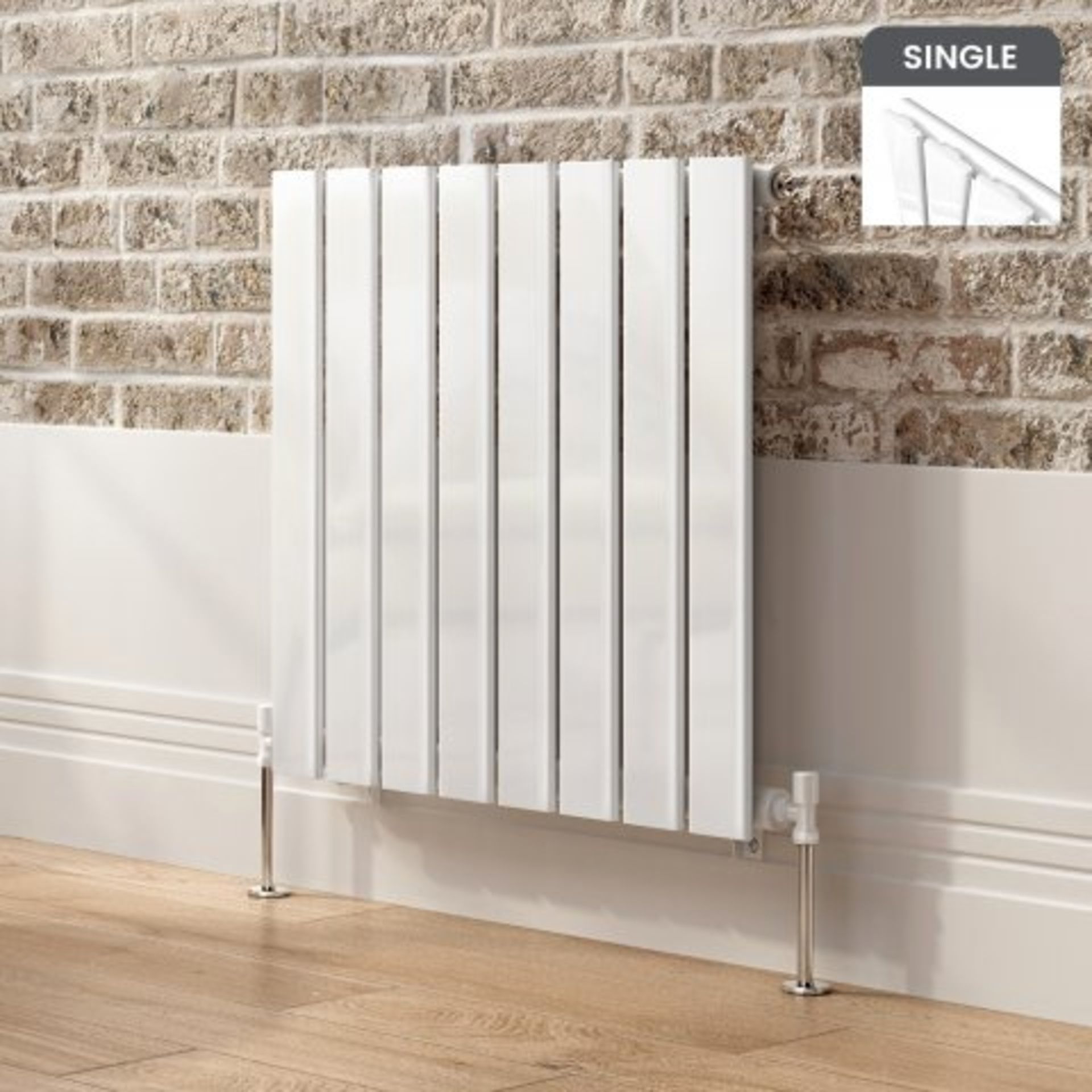 (L17) 600x600mm Gloss White Single Flat Panel Horizontal Radiator. Designer Touch Ultra-modern in