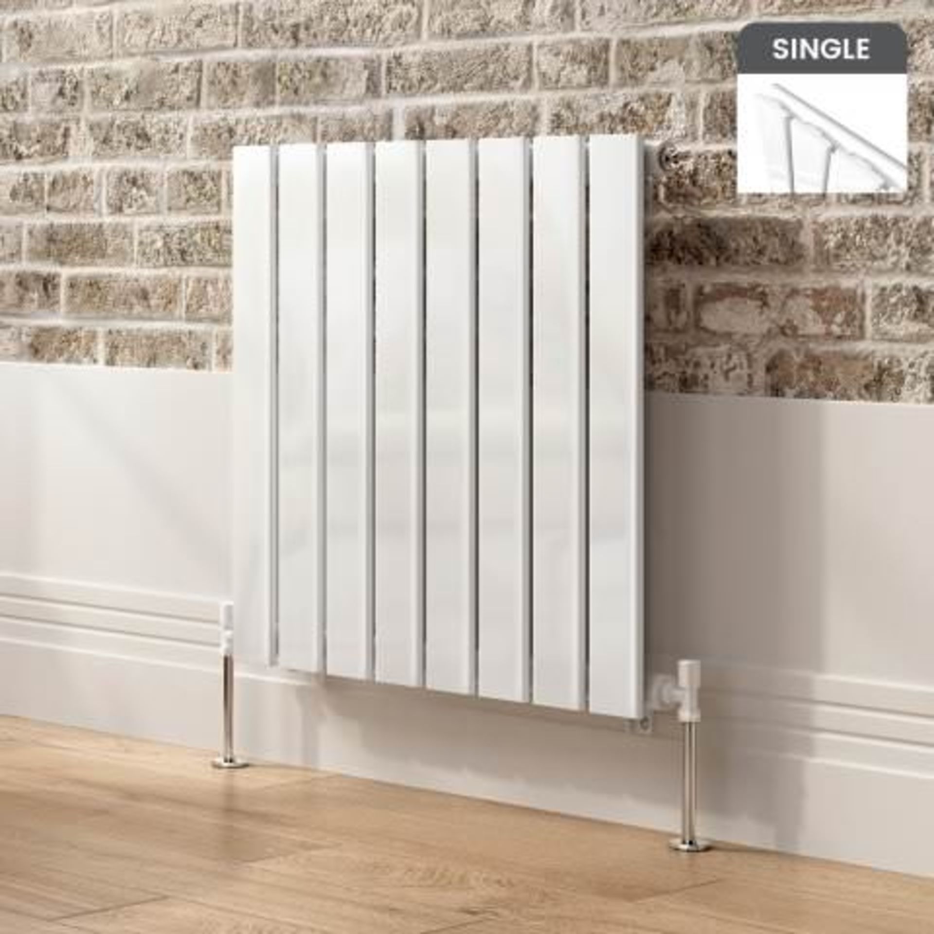 (L17) 600x600mm Gloss White Single Flat Panel Horizontal Radiator. Designer Touch Ultra-modern in - Image 4 of 8