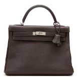 Chocolate Clemence Leather Kelly Retourne 32cm