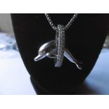 Gold Dolphin through Hoop Pendant with Diamonds