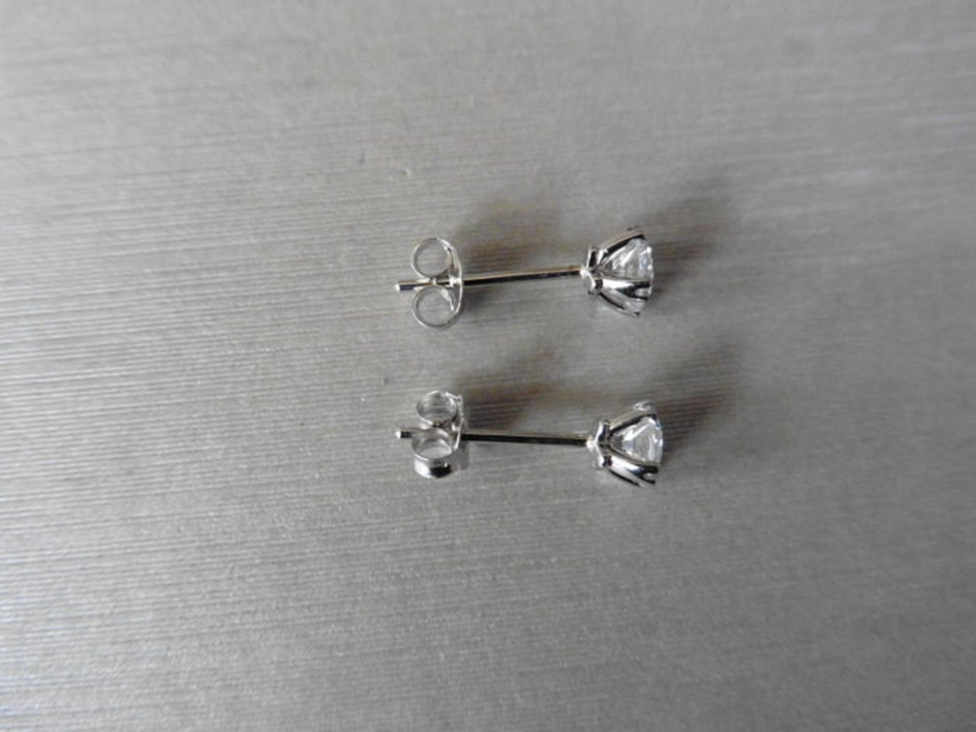 1.00ct diamond solitaire stud earrings set in platinum. I/J colour, si3-i1 clarity.4 claw setting - Image 2 of 2