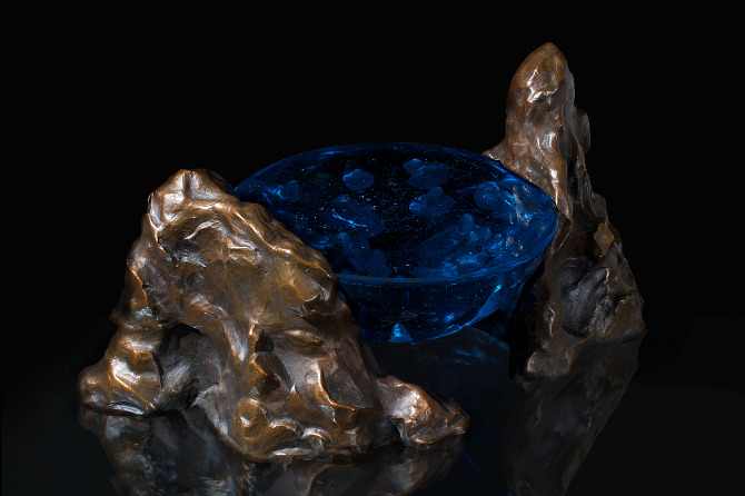 Criss Chaney | cenote 41cm W x 21cm D x 20cm H cast glass and bronze About Cenote: Cenote is another