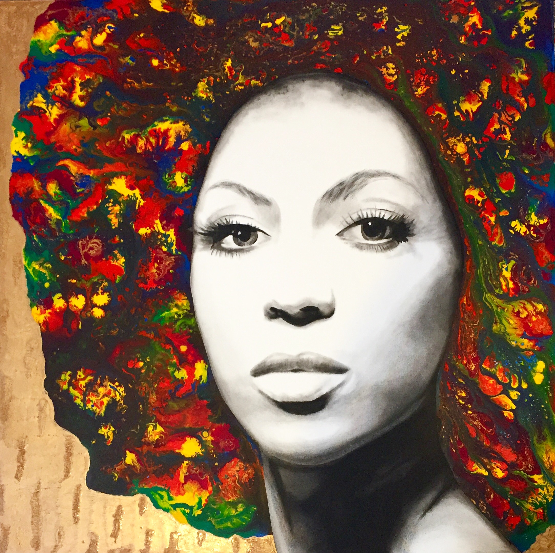 Kris Cieslak | Queen B -acrylic on canvas -100x100cm Part of Beautiful people series One off