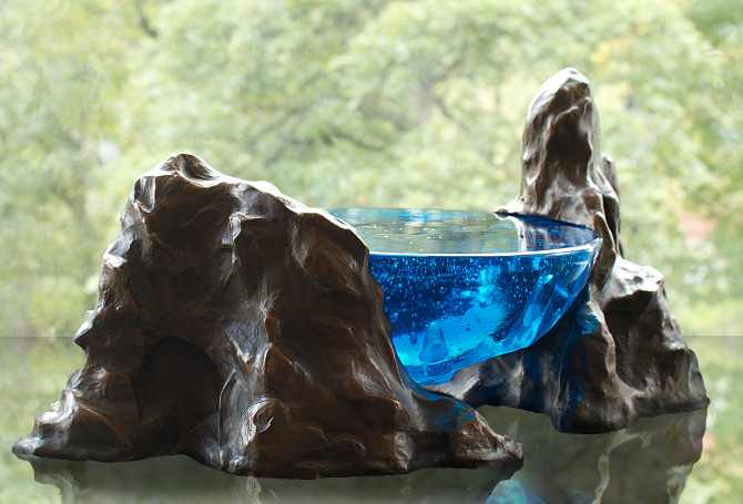 Criss Chaney | cenote 41cm W x 21cm D x 20cm H cast glass and bronze About Cenote: Cenote is another - Image 3 of 3