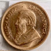 Goldmünze, Krügerrand, Südafrika, 1973, Fyngoud, 1 Unze, Fine Gold, vorderseitig Springbock, rs.