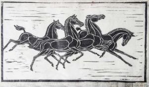 Cauer, Walter (1905-1995), "Springende Pferde", Linolschnitt/Japanpapier, re. u. sign. (z. T.
