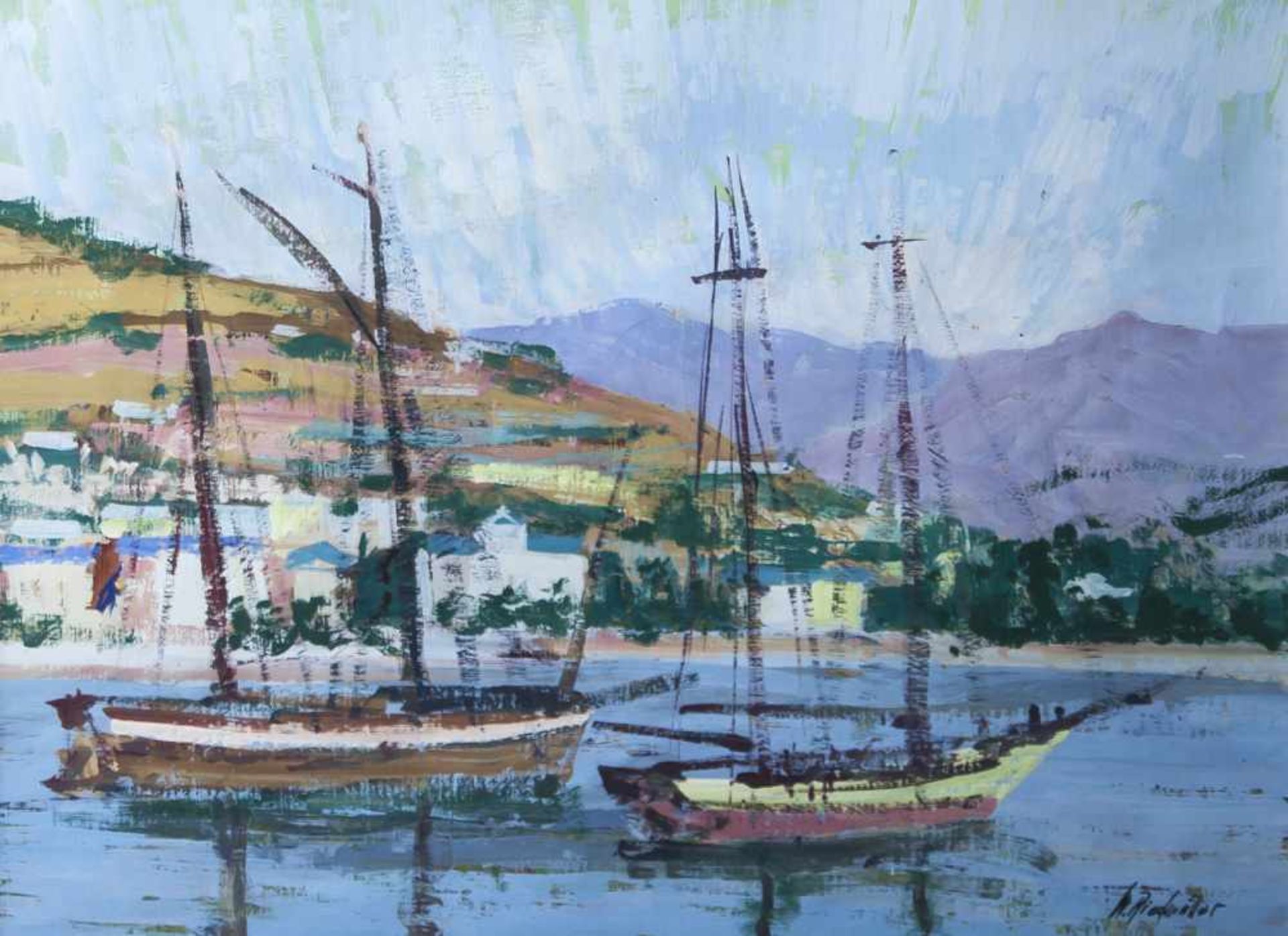 Riedmüller, Willy (1895-1974), Riviera bei Ventimiglia, Gouache/Malkarton, re. u. sign., ca. 54 x 40