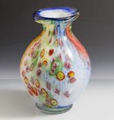 Vase, Millefiori, wohl Murano, 20. Jahrhundert, bauchige Kugelform, farbloses, dickwandiges Glas,