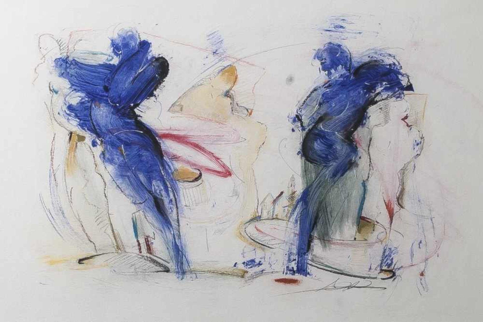 Unbekannter Künstler (20. Jahrhundert), Zwei Tänzer, Tusche/Buntstift auf Papier, re. u. unles.