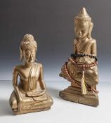 2 Buddha-Figuren, wohl Burma oder Laos 20. Jahrhundert. Darstellung des Buddha Shakyamuni, in