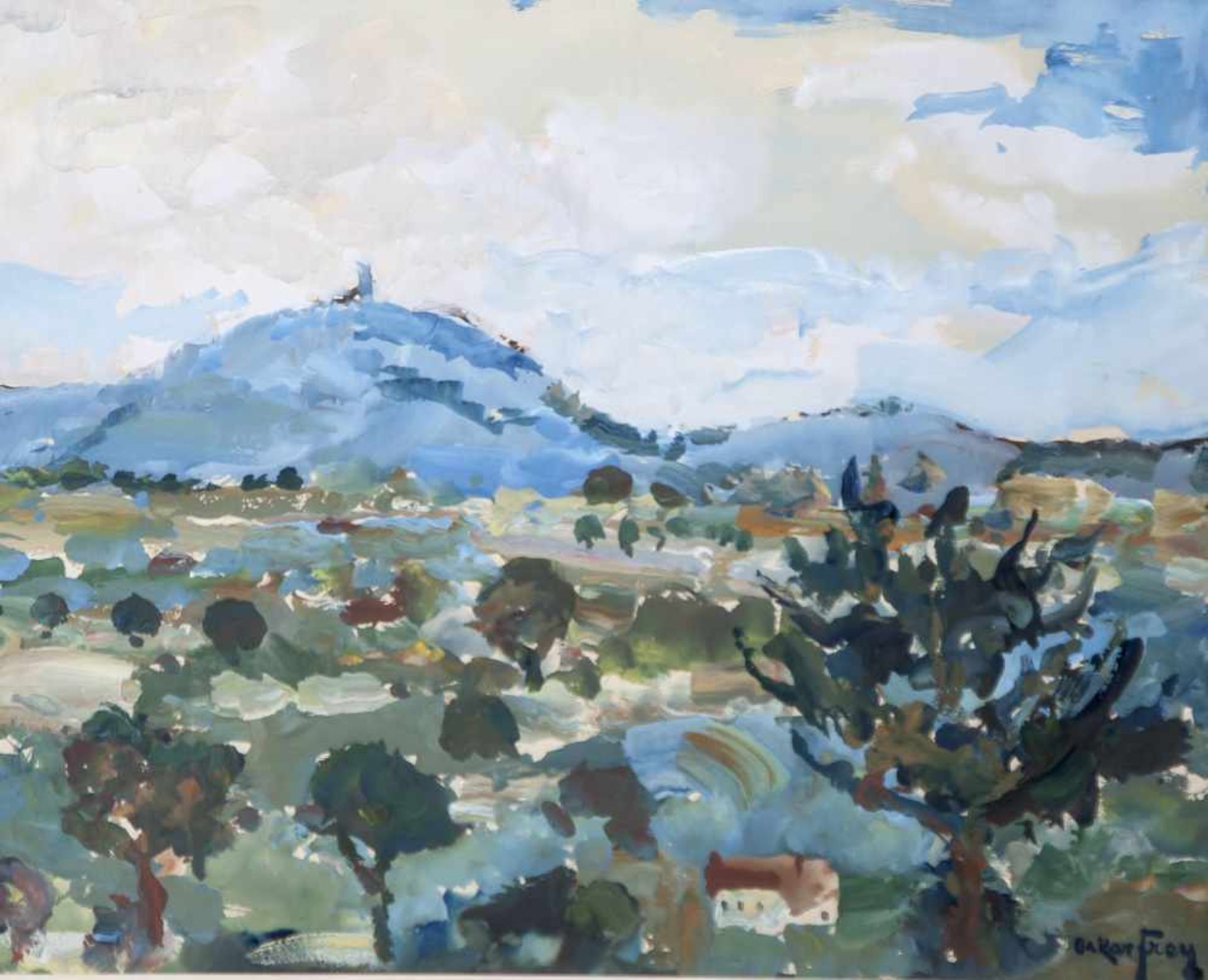 Frey, Oskar (1883-1966), Schwäbische Landschaft, Mischtechnik, re. u. sign. Ca. 35 x 43 cm, PP,