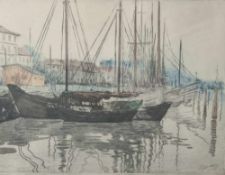 Hachez, Carl (1880-1958), Segelboote in franz. Hafen, Radierung, li. u. mit Bleistift sign. u.