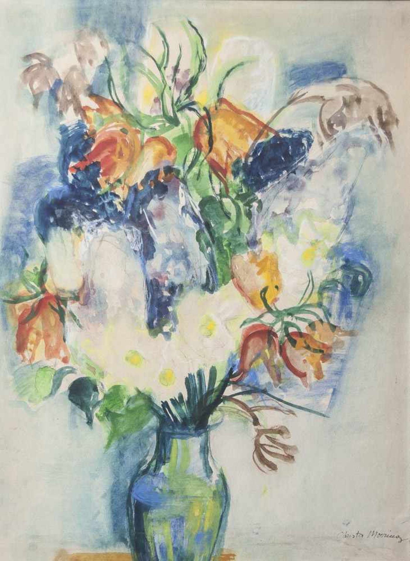 Moering, Christa (1916-2013), Blumenstillleben, Aquarell, re. u. sign. Ca. 65 x 42 cm, hinter Glas