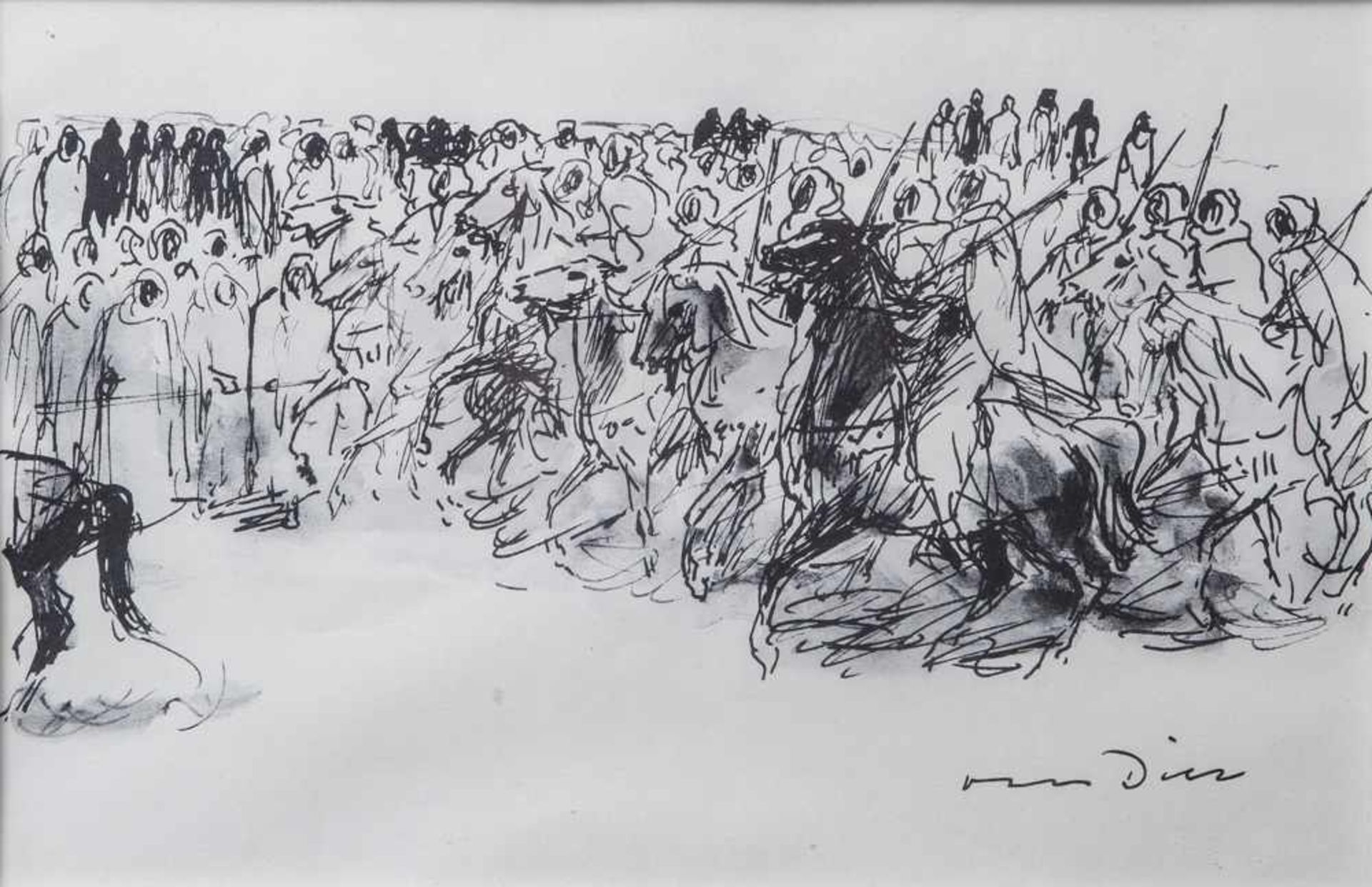 Dill, Otto (1884-1957), Arabische Reiter vor Menschenmenge, Zeichnung, re. u. sign. Ca. 19 x 29
