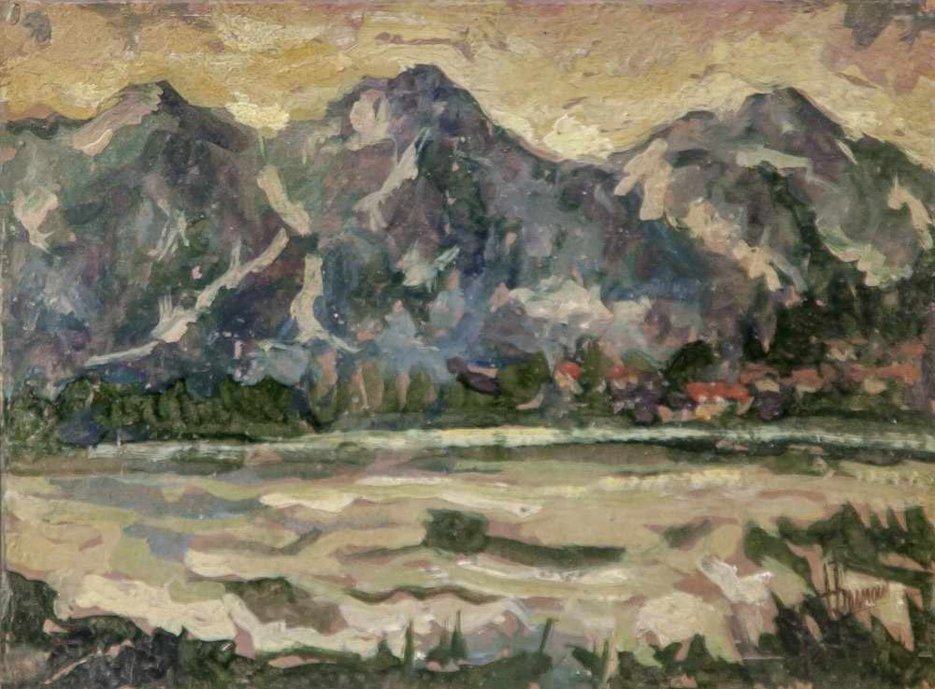 Unbekannter Künstler (19./20. Jahrhundert), impressionistisch gemalte Gebirgslandschaft, Öl/