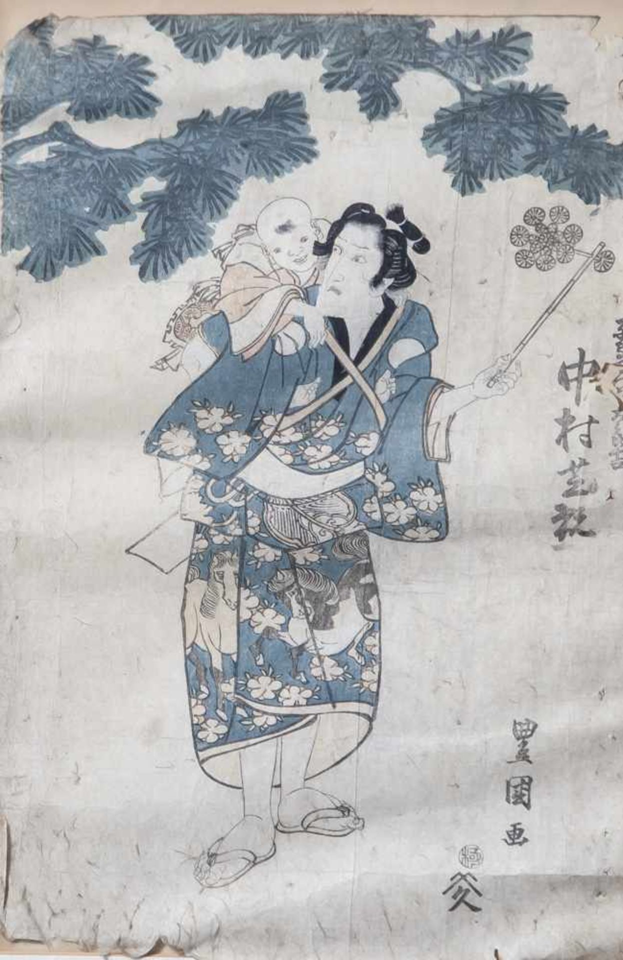 Wohl Utagawa, Toyokuni I (1769-1825), Frau mit kleinem Jungen auf dem Rücken tragend,