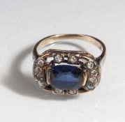 Ring mit Saphir und Diamanten, wohl Anfang 19. Jahrhundert, Silber verg. und Gold 585, ovaler