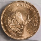 Goldmünze, Krügerrand, Südafrika, 1984, Fyngoud, 1 Unze, Fine Gold, vorderseitig Springbock, rs.