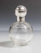 Kugelförmiger Glasflakon mit Schraubverschluss aus Silber, wohl 20er Jahre, Punze 800, auf