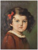 Unbekannter Maler, Porträt eines kleinen Mädchens mit roter Haarschleife. Ca. 36 x 30 cm.