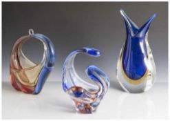 Posten von 3 Glasobjekten, Murano, Italien, wohl 1960er Jahre, polychrome Farbeinschmelzungen,
