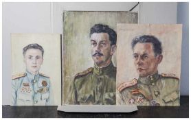 Drei Gemälde von Schütt, Franz (1908-1990), Porträtdarstellungen hoher russischer