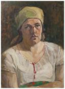 Unbekannter Maler (19./20. Jahrhundert), Porträt einer Magd od. Bauersfrau, Öl/Platte, re. ob.