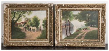 Machabey, Jean (19./20. Jahrhundert), Gemäldepaar, Rurale Landschaften mit Vieh und figürlicher