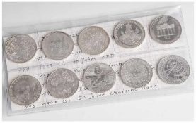 10x 10 DM Sondermünzen, 1980/90er Jahre, darunter: a) "30 Jahre Römische Verträge" (G), 1987, Entw.: