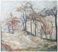 Unbekannter Künstler (20. Jahrhundert), Herbstliche Baumgruppe, Öl/Malpappe. Ca. 63 x 59 cm,
