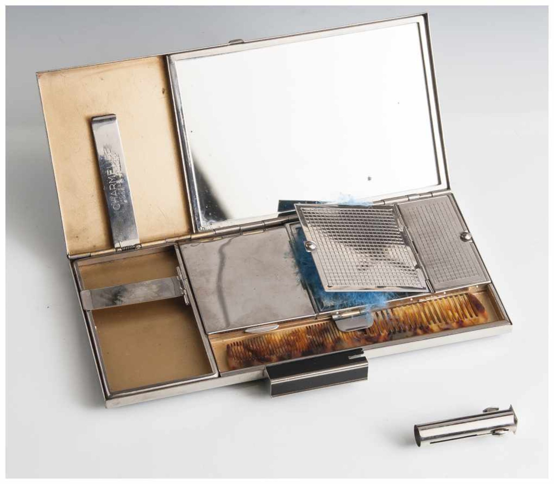 Schminkschatulle, Zigarettenbox, Art Déco, innen bez. "Charmeuse Modele Depose, Made in France",