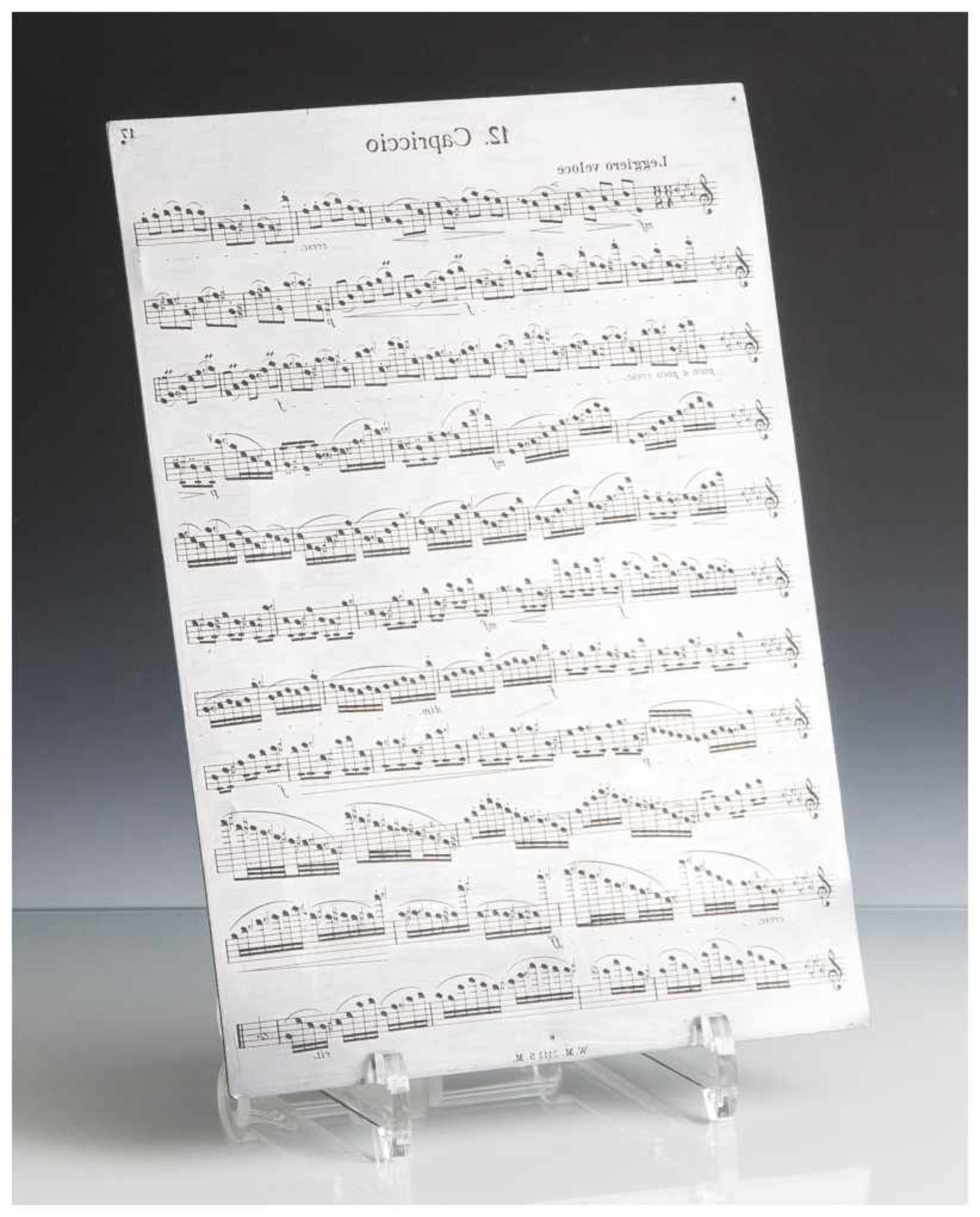 Druckplatte, "12. Capriccio", wohl um 1900, wohl Mozart, unten bez. "W. M. 2113 S. M.". Ca. 28 x