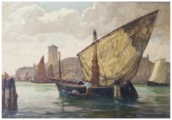 Walter, Karl (1868-1949), "Venedig", Fischerboote und Segler vor der Lagunenstadt, Öl/Lw, re. u.