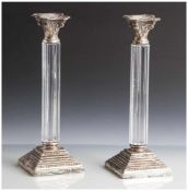 Paar einflammige Kerzenhalter, Italien, 20. Jahrhundert, Silber, kannelierter Säulenschaft aus