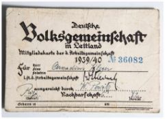 Mitgliedsausweis der deutschen Arbeitsgemeinschaft 1939/40, deutsche Volksgemeinschaft in