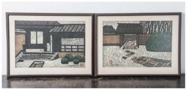 Okamoto, Moriaki (20. Jahrhundert), 2 farbige Holzschnitte, auf Rechnung je bez. "Katuna (I)" u. "