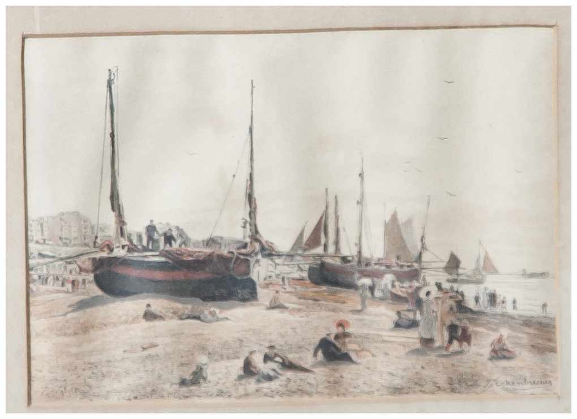 Eckenbrecher, Themistokles v. (1842-1921), "Hafenszene in Brighton", aquarellierte