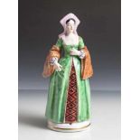 Figurine "Catherine of Aragon", Sitzendorf, Manufakturmarke, Porzellan, polychrom bemalt, rs. am Fuß