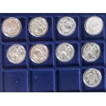 9 Silbermünzen, 10 Euro, 2006, BRD, PP, 650 Jahre Städtehanse, Münzen in Kapsel und blauer
