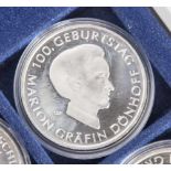 5 Silbermünzen, 10 Euro, 2009, BRD, PP, 100. Geburtstag Marion Gräfin Dönhoff, Münzen in Kapsel.