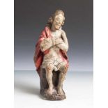 Kleine Holzschnitzerei, Christus mit verbundenen Händen, wohl 17,/18. Jahrhundert, org. Fassung,