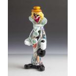 Figurine, Clown, Murano, 60er Jahre, farbloses Glas, mit farbigen Fadeneinschmelzungen. Stehender