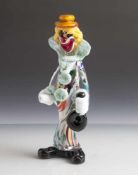 Figurine, Clown, Murano, 60er Jahre, farbloses Glas, mit farbigen Fadeneinschmelzungen. Stehender